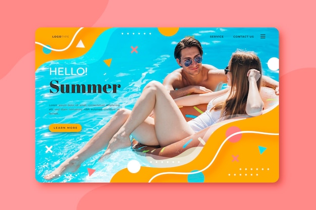 Flat summer landing page template with photo