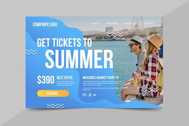 Flat summer landing page template with photo