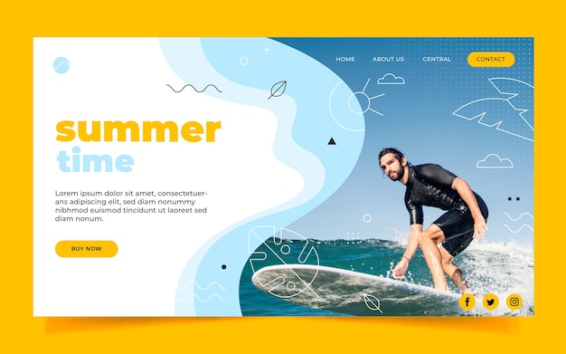 Flat summer landing page template with photo