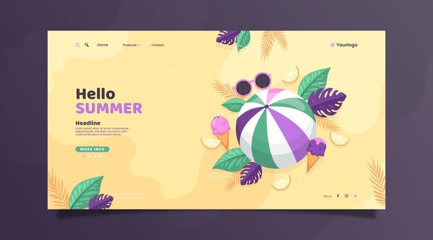 Flat summer landing page template