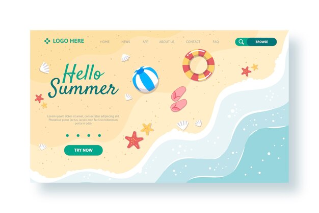 Flat summer landing page template