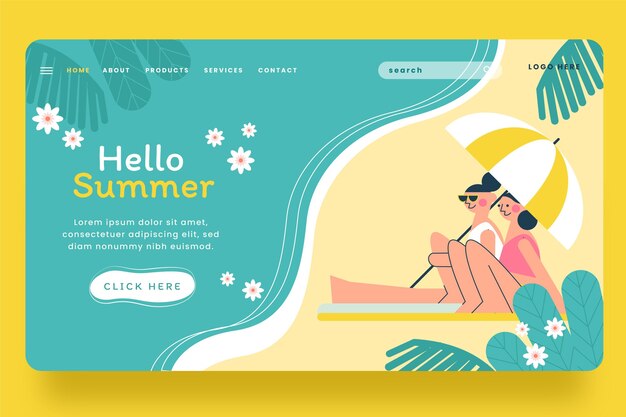 Flat summer landing page template