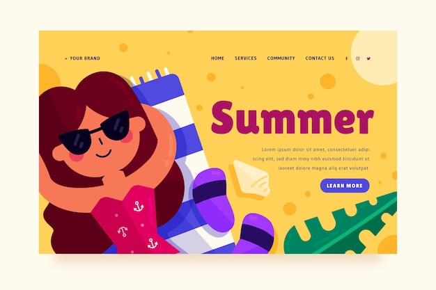 Free Vector flat summer landing page template