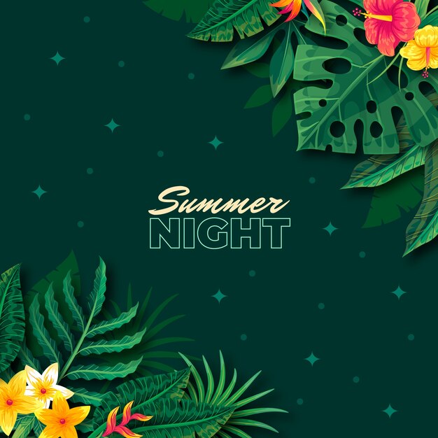 Flat summer night illustration with vegetation