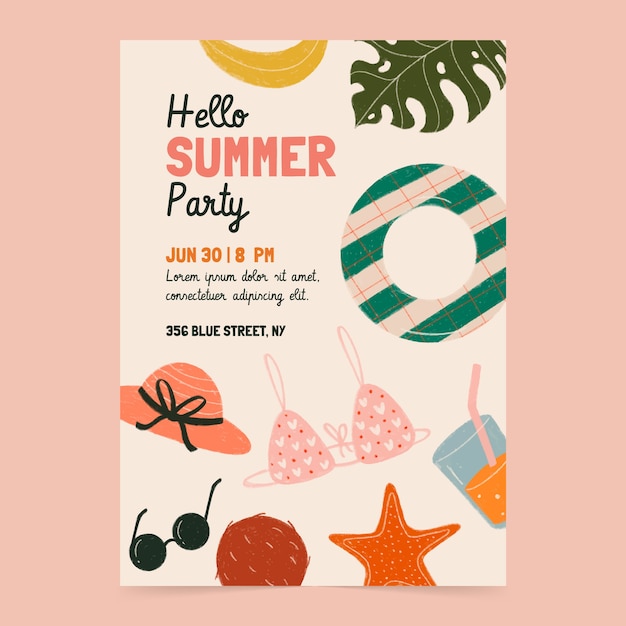 Flat summer party invitation template