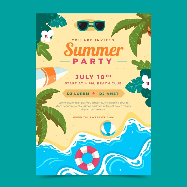 Flat summer party invitation template