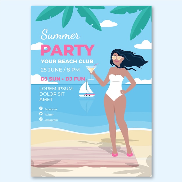 Flat summer party invitation template