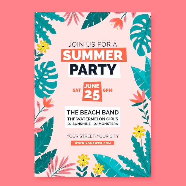 Flat summer party invitation template