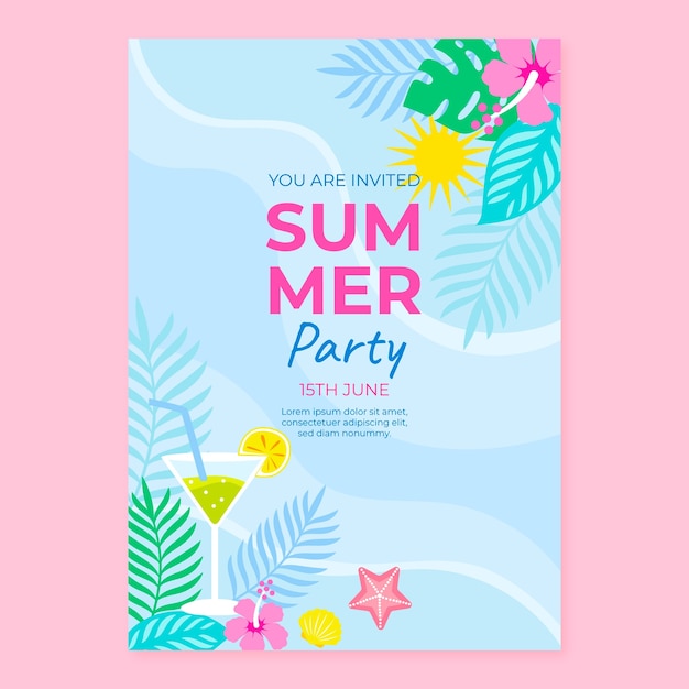 Flat summer party invitation template