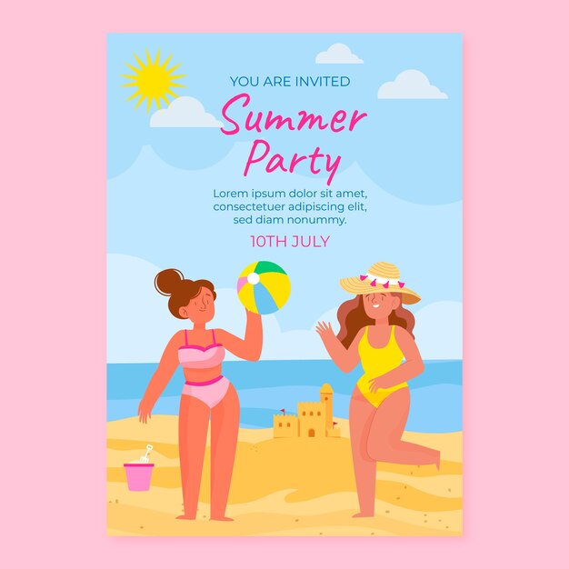 Flat summer party invitation template