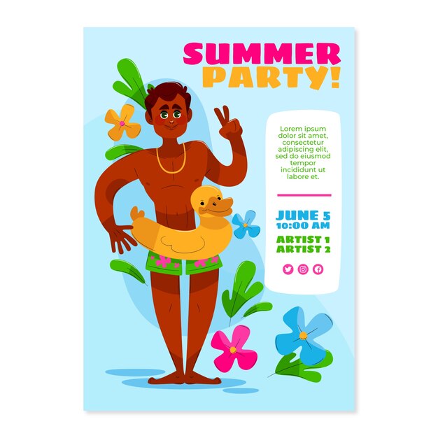 Flat summer party invitation template