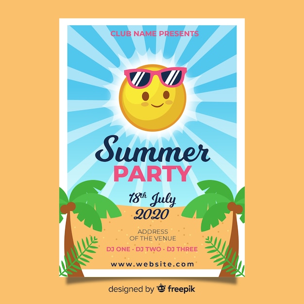 Flat summer party poster template