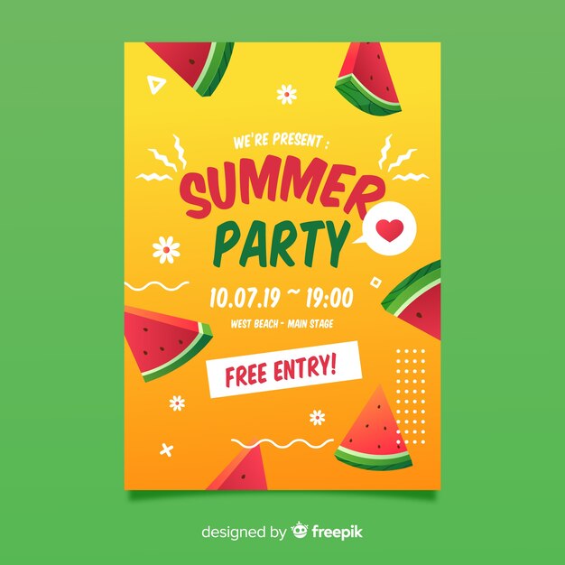 Flat summer party poster template