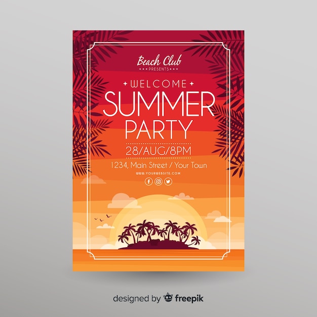 Free Vector flat summer party poster template