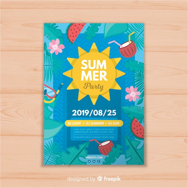 Flat summer party poster template