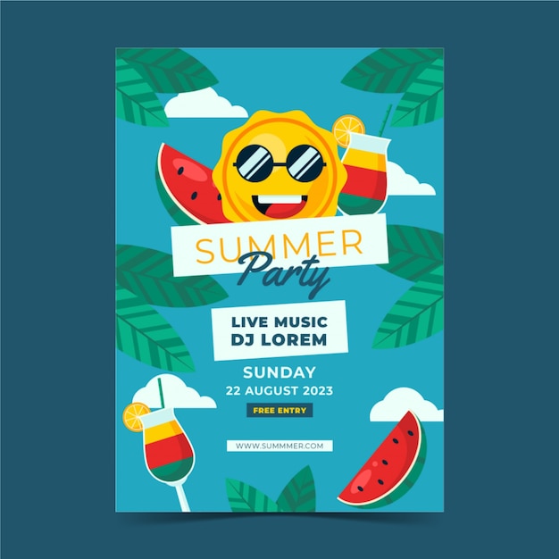 Flat summer party poster template