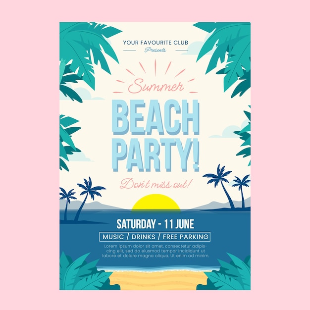 Flat summer party poster template