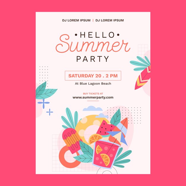 Flat summer party poster template