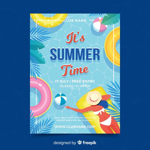 Flat summer party poster template