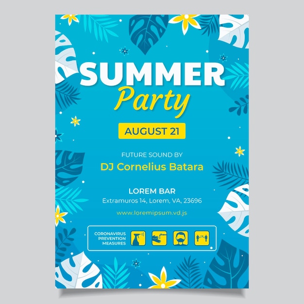 Flat summer party vertical poster template