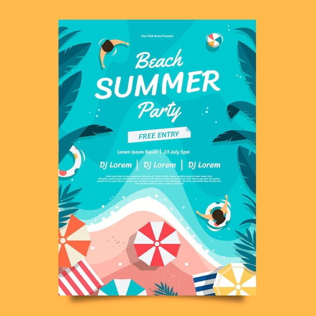 Flat summer party vertical poster template