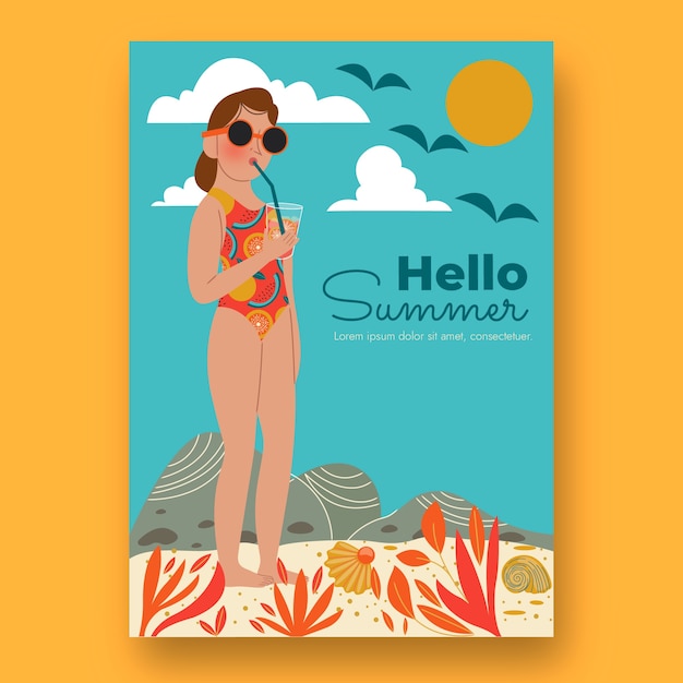 Flat summer party vertical poster template