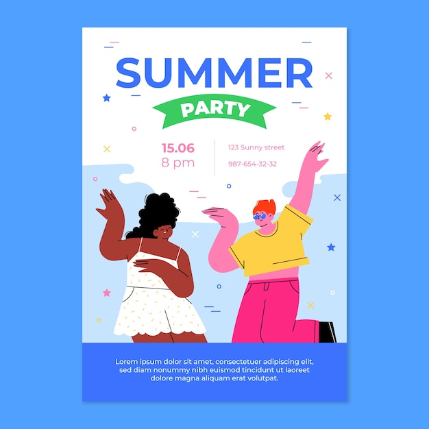 Flat summer party vertical poster template