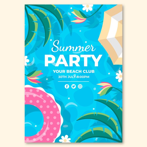 Flat summer party vertical poster template