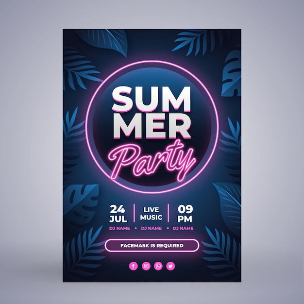 Flat summer party vertical poster template