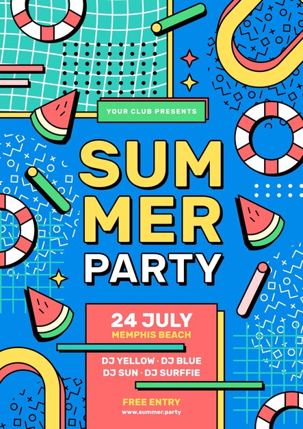 Flat summer party vertical poster template