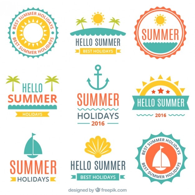 Free vector flat summer and sailing stickers pack