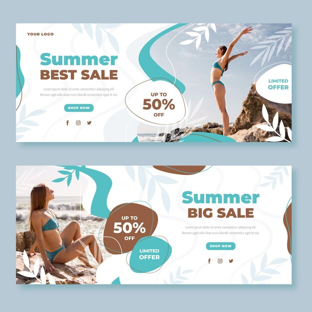 Flat summer sale banners set with photo