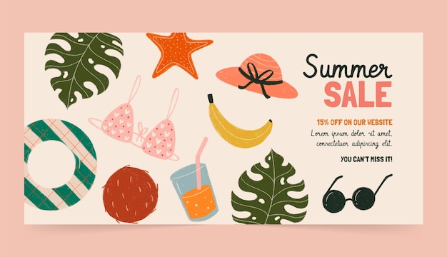 Flat summer sale horizontal banner template