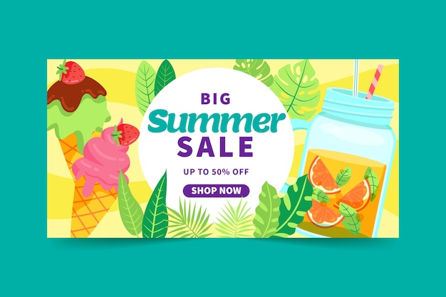 Flat summer sale horizontal banner template