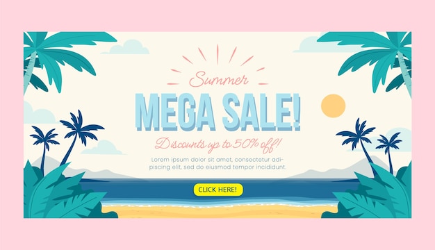 Flat summer sale horizontal banner template