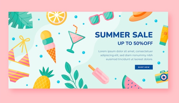 Free Vector flat summer sale horizontal banner template