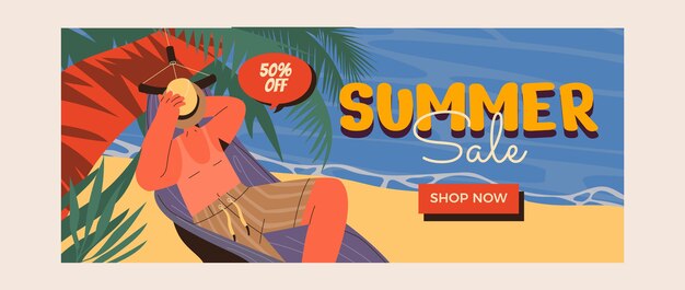 Flat summer sale horizontal banner template