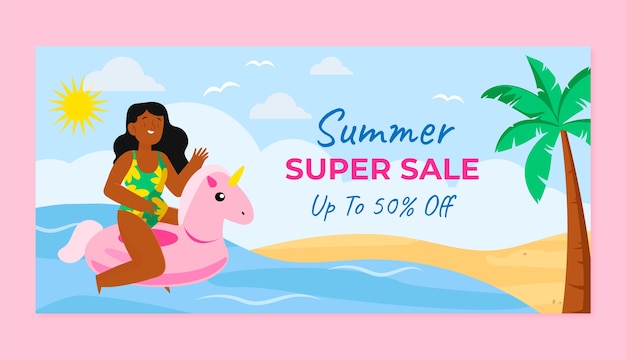 Flat summer sale horizontal banner template