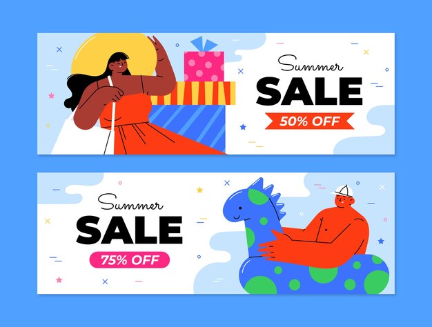 Flat summer sale horizontal banners collection