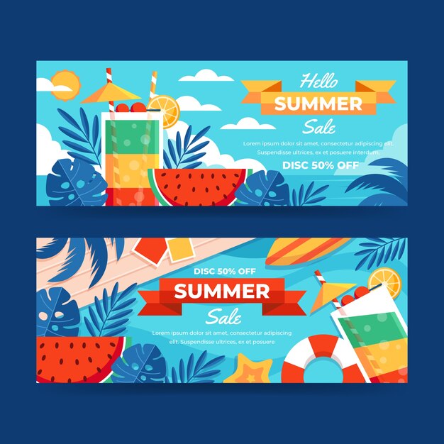 Flat summer sale horizontal banners set