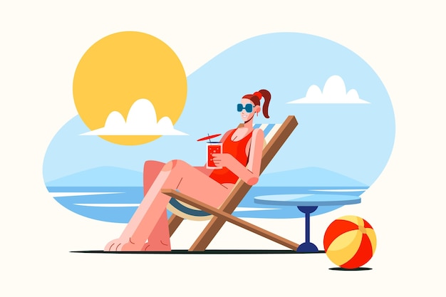 Free Vector flat summer scene with woman tanning