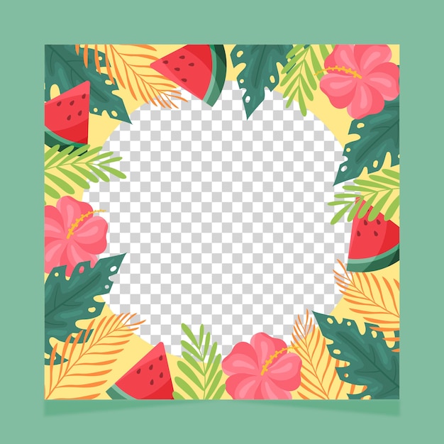 Flat summer social media frame template