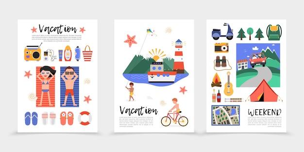 Flat summer vacation posters 