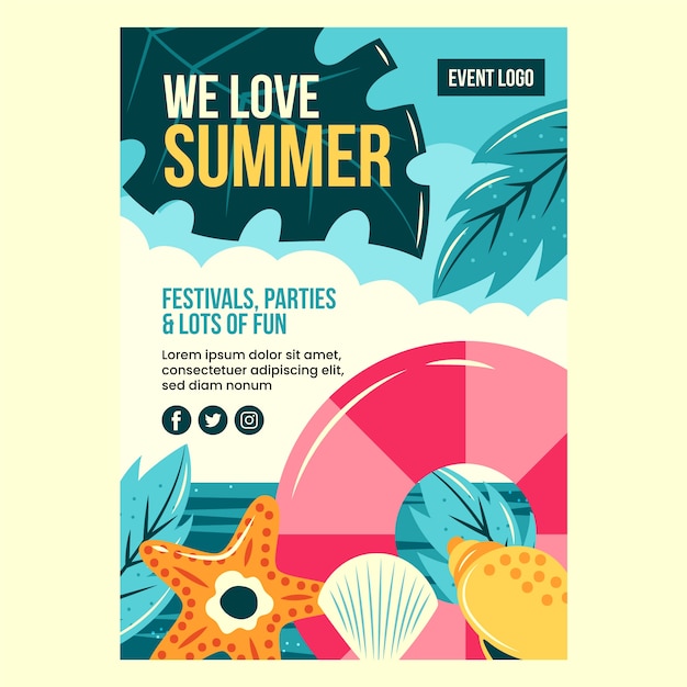 Flat summer vertical poster template