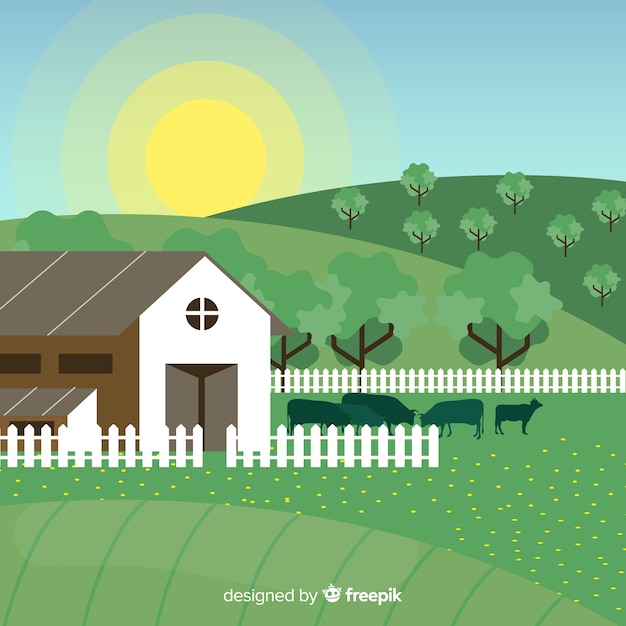 Free Vector flat sunny farm landscape background