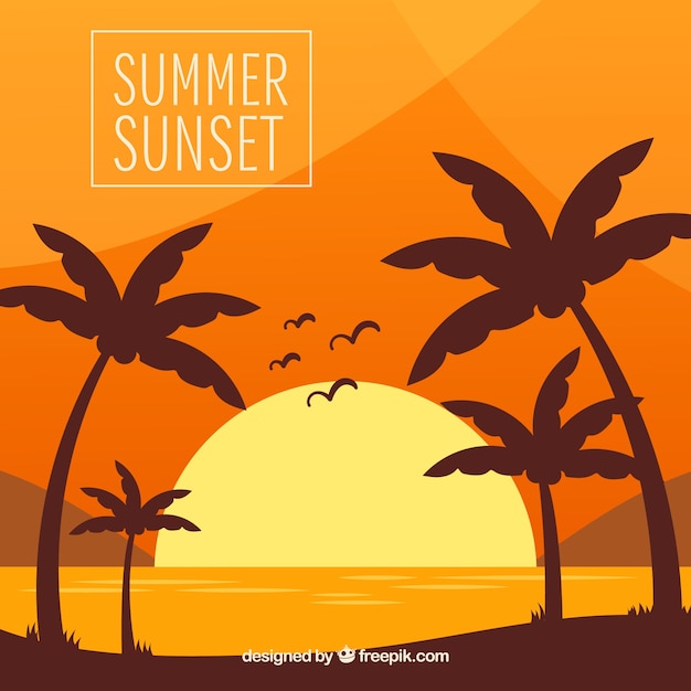 Free vector flat sunset background with palm trees