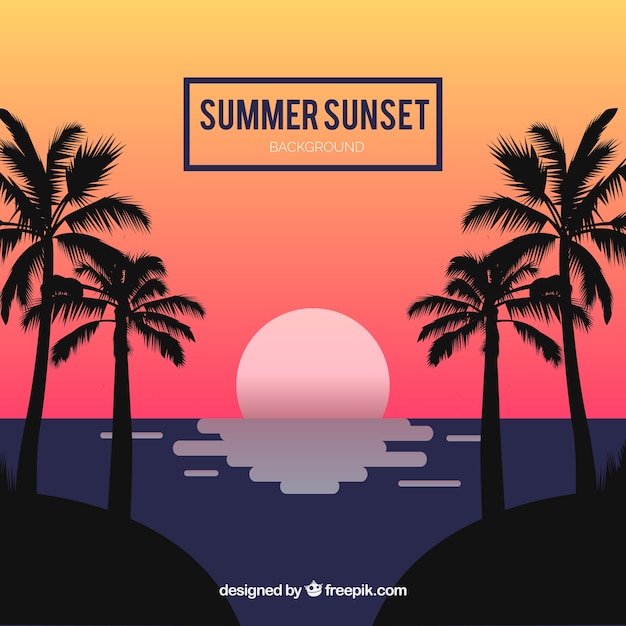 Free Vector flat sunset background with palm trees