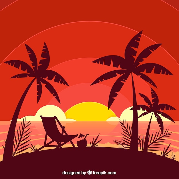 Free Vector flat sunset background with palm trees