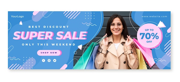 Flat super sale banner with photo