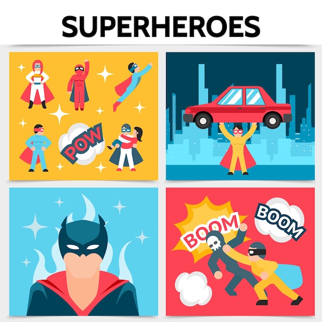 Free Vector flat superheroes square concept 